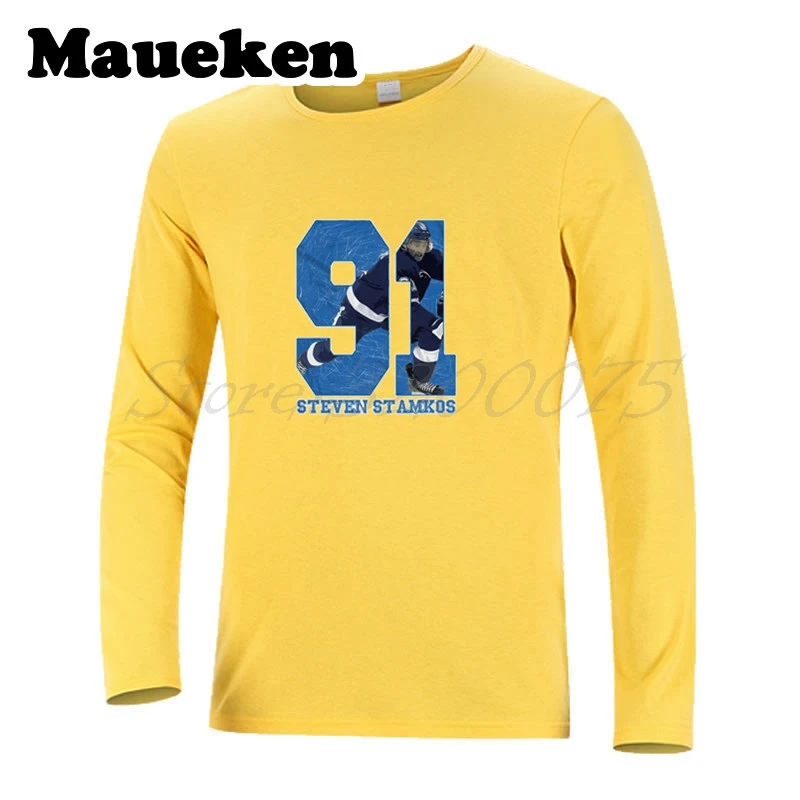 Мужская футболка с длинным рукавом на осень и зиму #91 Steven Stamkos Tampa bay W1029036 | одежда