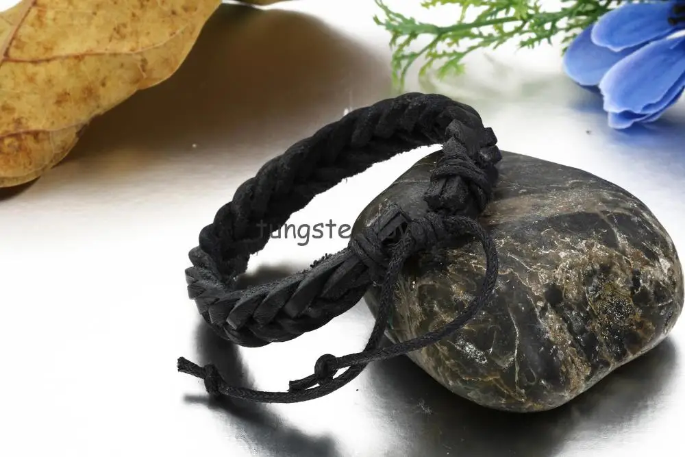 17-25 см Панк мужской браслет плетеный кожаный с черно-белым цветом регулируемый