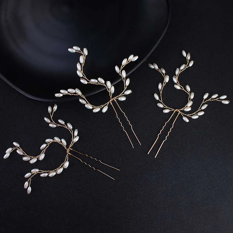 3Pcs HS-J3982-Gold Miallo классические золотые свадебные аксессуары для волос с жемчугом свадебные заколки для волос и заколки жемчужные украшения для волос - Окраска металла: 3Pcs HS-J3982-Gold