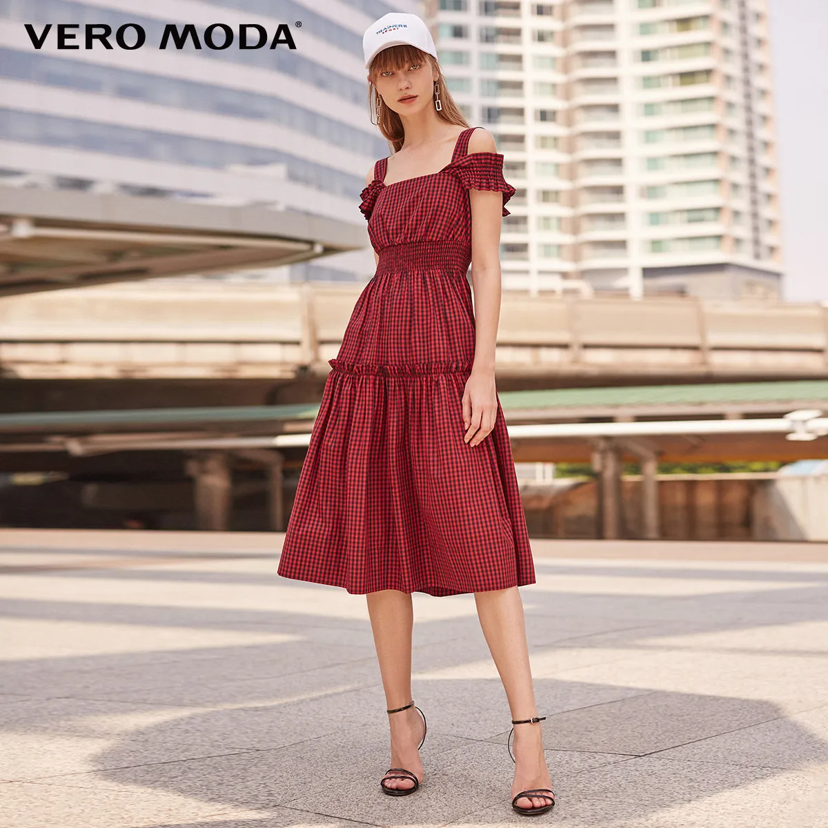Vero Moda Весна и лето новый пояс клетчатое платье женщин | 31827A574 Женская одежда