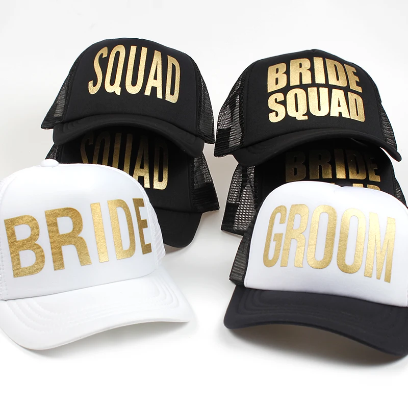 BRIDE SQUAD жениха Золотой печати девичник сетки Шапки Для женщин свадебные Preparewear Trucker Кепки s белый неоновый Бейсбол Кепки Snapback