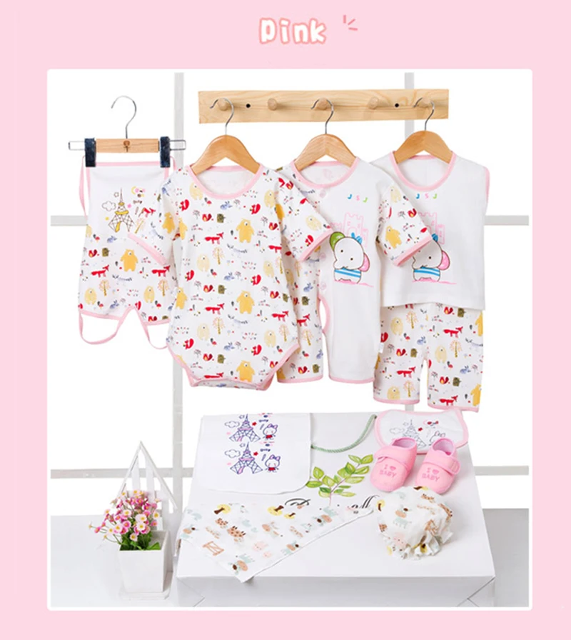 0-12M Newborn Baby Clothes Set 12PCS Unisex Infant 100%Cotton Boys Girls Suit Cute Clothing Hat Bib Hand Cover Baby First Walker