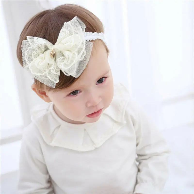 Big Bow-knot Baby Headband Lace High Elastic Kids Hair Accessories Toddler Cute Flower Band Pink Bows 2019 New | Детская одежда и