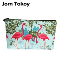 jom tokoy new fashion cosmetic bag fashion women brand makeup bag heat transfer printing flamingos cosmetic organizer bags