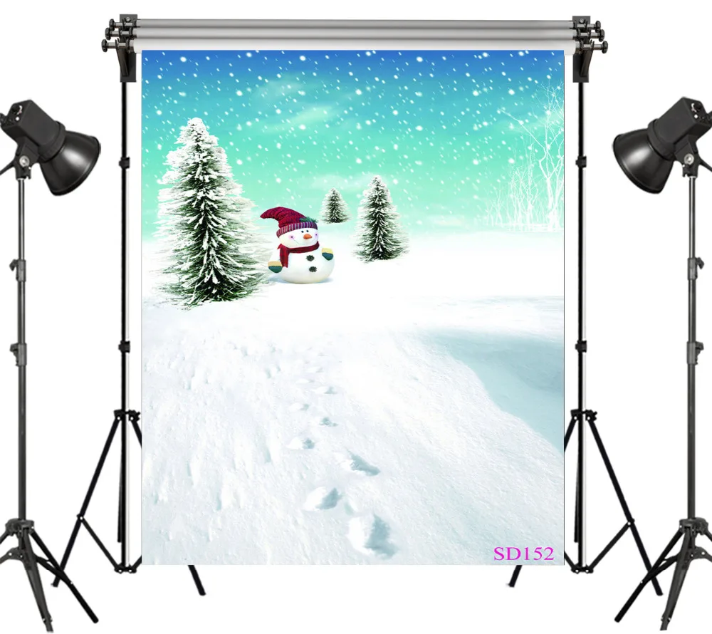 LB полиэстер и винил Рождество Снеговик снег покрытый сосновый лес студия фон
