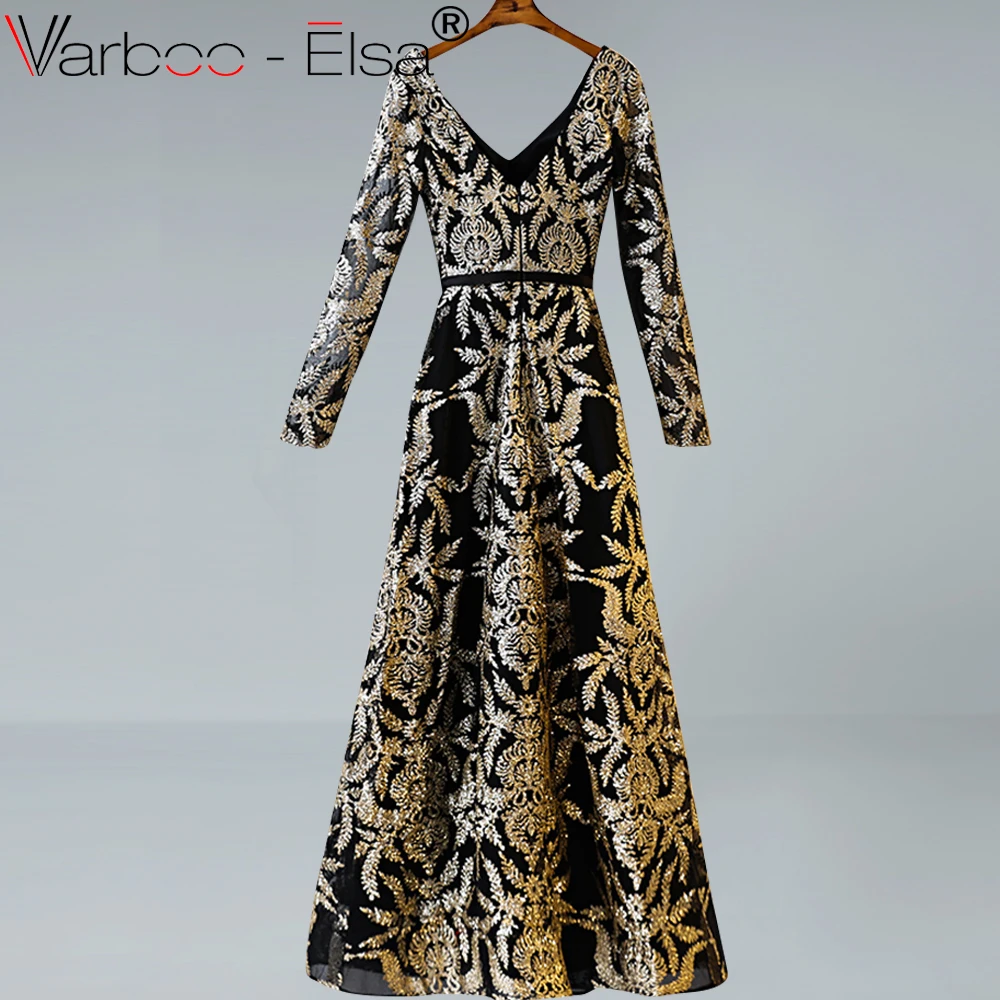 VARBOO_ELSA Sexy V Neck black gold Sequined Long Prom Dresses 2019 Formal Party Dress luxury Arabic evening in stock | Свадьбы и