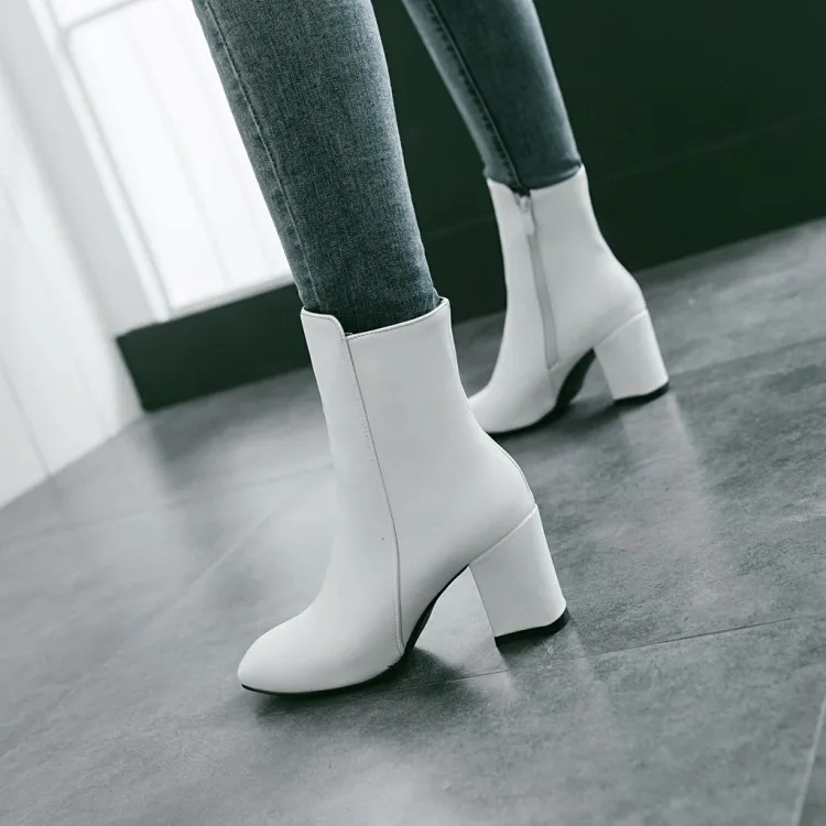 Women Side Zipper Martin Boots Comfortable Mid Heel Ankle Boots Fashion Warm Winter Shoes Black Red White Women Boots H410