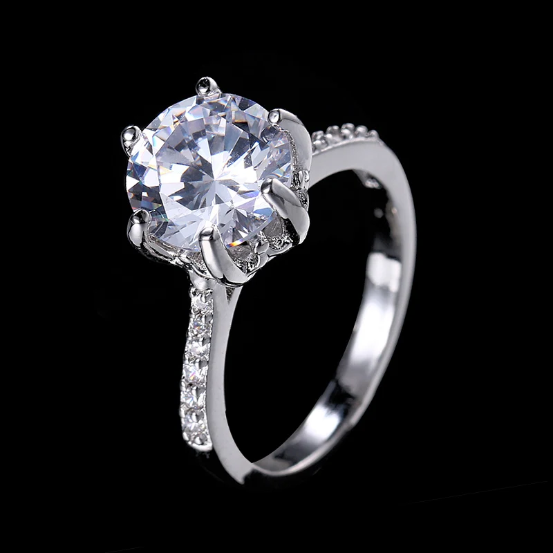White JY высококачественные элегантные 2ct большие чешские камни кольца 6 зубец Свадебное обручальное кольцо женские модные ювелирные изделия AR103 - Цвет основного камня: White
