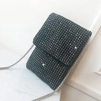 black phone bag Маленькая сумка на плечо с блестящими бриллиантами, женская сумка-мессенджер на цепочке, летняя женская сумка через плечо с яркими стразами - Цвет: black phone bag