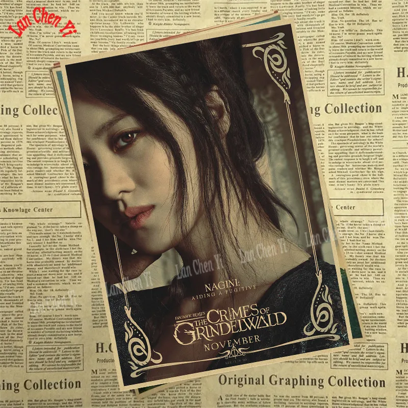 Фантастические звери: плакат из крафт-бумаги "The Crime of Grindelwald" для украшения дома, декоративная печать на стену - Цвет: Розовый