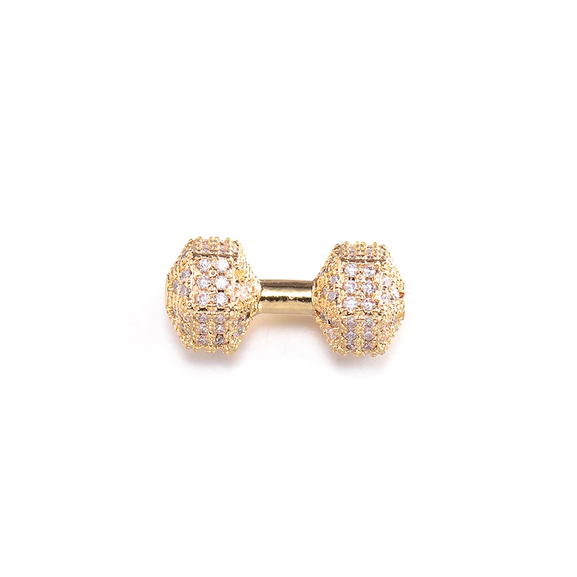 White CZ Gold Pipitree черные CZ циркониевые камни фитнес бусины в виде гантелей для изготовления ювелирных изделий медный вакуумный золотой цвет DIY раздельные бусины, установка браслета - Цвет: White CZ Gold