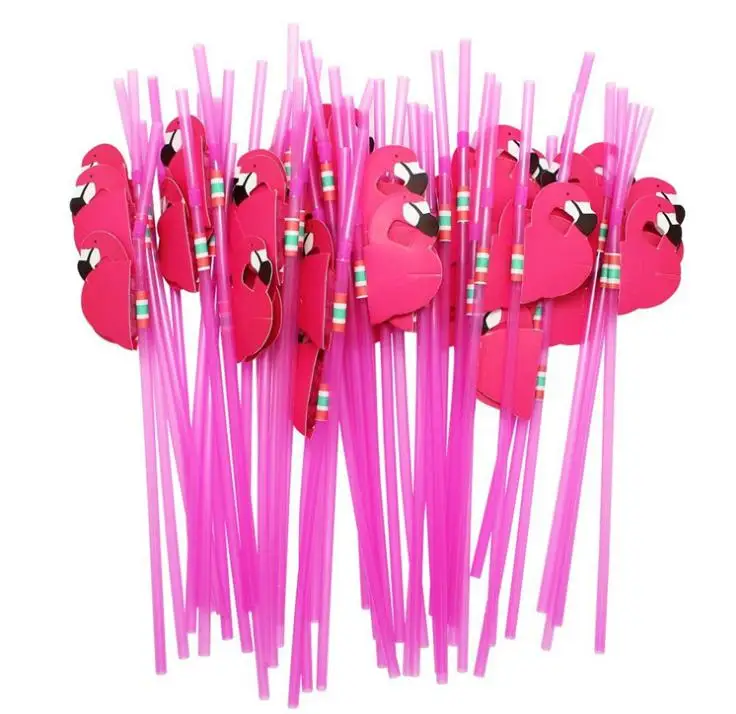 

Pink Flamingo on Paper Straws For Kids Birthday Party Wedding Bar Swimming pool Hawaiian Luau Drinking Chevron Straws