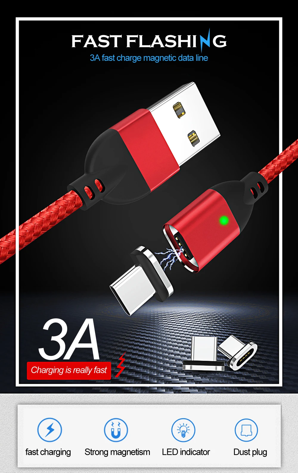 Магнитный кабель 3А для быстрой зарядки 3,0 USB кабель провод для быстрого заряда type C Micro USB C кабель для передачи данных для iPhone samsung Xiaomi huawei