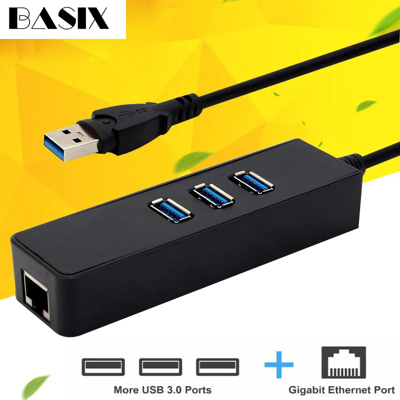 Хаб Basix USB Ethernet 3 0 к RJ45 10/100 Мбит/с для Chromebook MacBook Mac Pro адаптер Сетевая карта