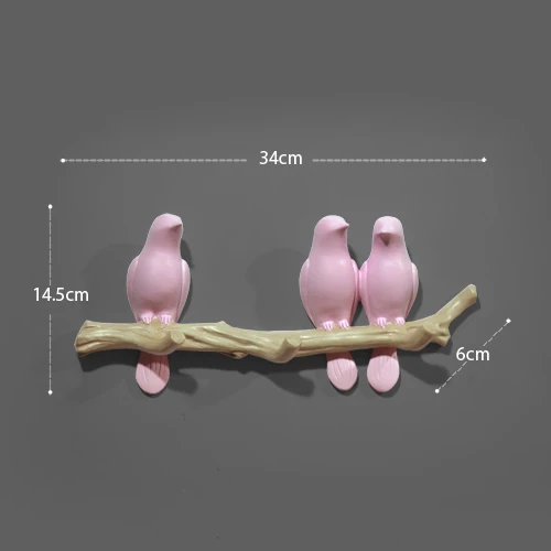 Pink 3Birds Декоративные настенные крючки с птицами из смолы для украшения дома, аксессуары для ключей, сумки, вешалки для одежды - Цвет: Pink 3Birds