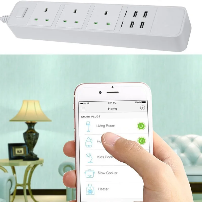 Великобритания Wi Fi умная розетка с кабелем 1 8 3 домкраты мощность мониторы Plug 4 USB
