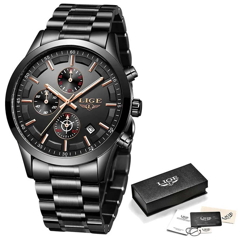 

Relogio Masculino LIGE 2019 Men Watches Top Luxury Brand Casual Watch Men Simple Quartz Clock Stainless Steel Waterproof Watch