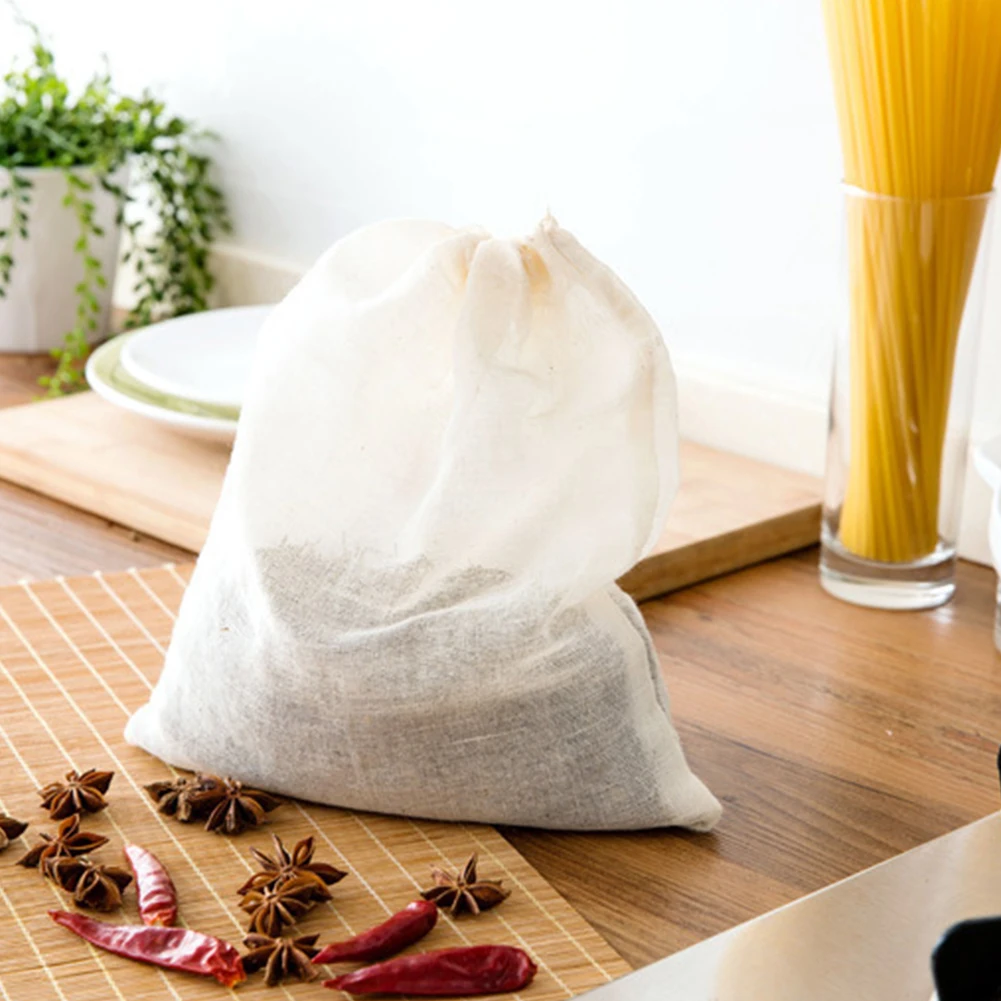 

5pcs Mesh Bag Cotton Linen Reusable Food Filter Mesh Bag Nut Milk Bean Muslin Fish Soup Cook Boiling 26cmX20cm