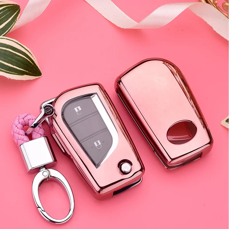D-pink Автомобильный чехол для ключей с откидной крышкой для Toyota Yaris Reiz Carola Rav4 Highlander, складной брелок для ключей для автомобиля, Стильный чехол из ТПУ - Название цвета: D-pink