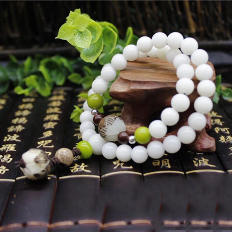 Белый Бодхи резной браслет Подвеска ввиде цветка лотоса ожерелья Будда Молитва