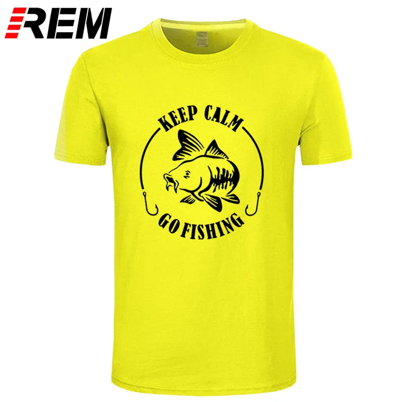 REM Keep Calm Go Fishinger футболка юмором карпом печать мужская брендовая Футболка Высокое качество хлопок o-образным вырезом короткий рукав Футболка - Цвет: yellow black