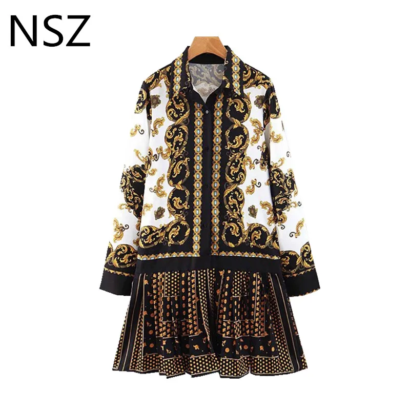 Женское мини платье с длинным рукавом винтажное Плиссированное Платье