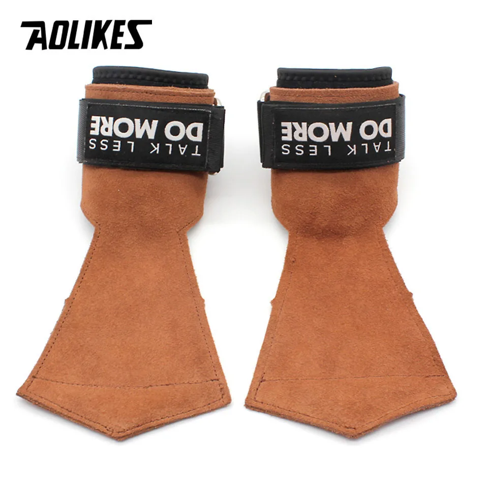 Brown AOLIKES/1 пара перчаток из воловьей кожи для гимнастики, противоскользящие перчатки для тренажерного зала, фитнеса, тяжелой атлетики, для тренажерного зала, кроссфита, тренировок - Цвет: Brown