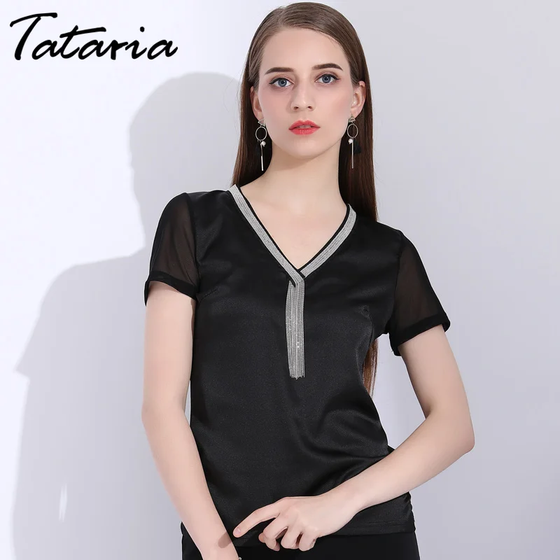 Женская шелковая блузка Tataria Элегантная с v образным вырезом элегантные коротким