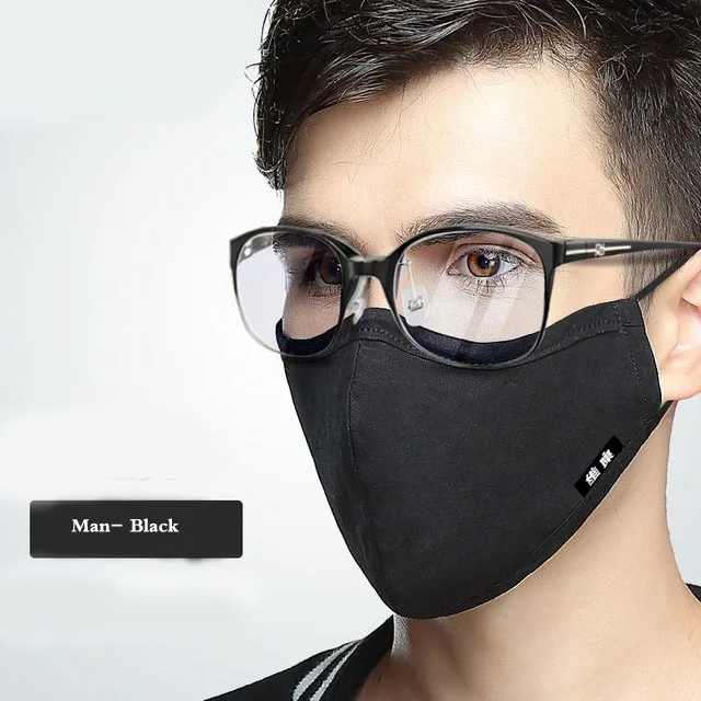 Men-black 1 шт. KN95 хлопковая маска для губ грипп лицо Рот Анти-пыль ткань маска респиратор с 4 фильтром ткань Анти Пыль черная маска - Цвет: Men-black