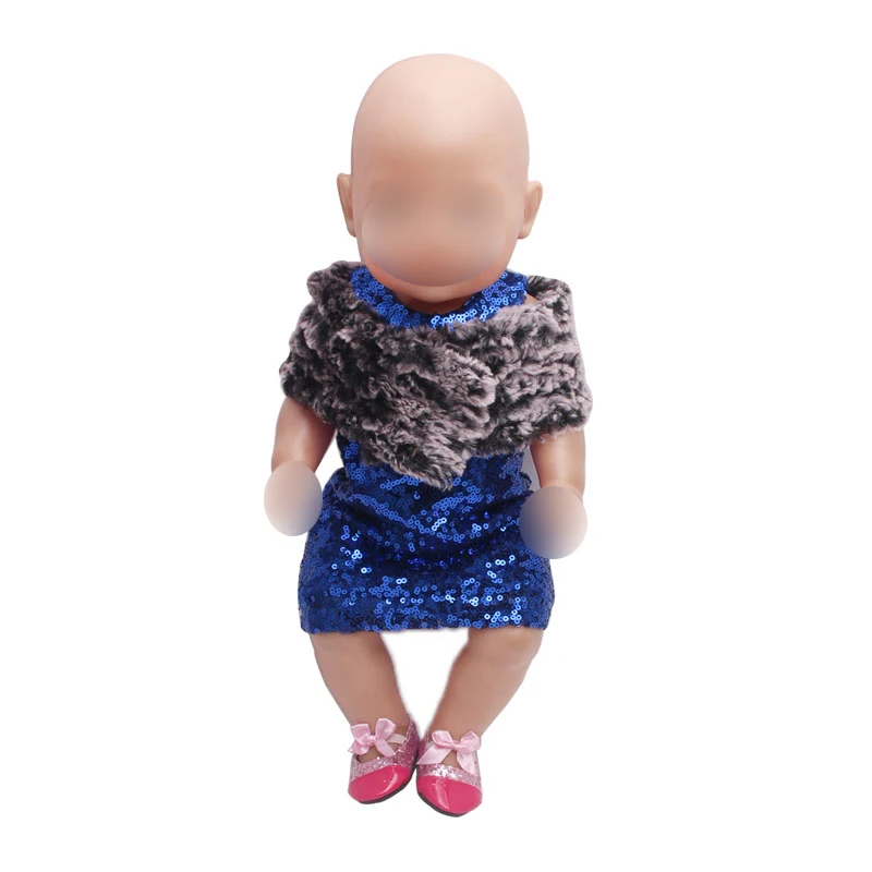

43 cm baby dolls dress new born Fashion cocktail dress + plush shawl Baby toys fit American 18 inch Girls doll f318