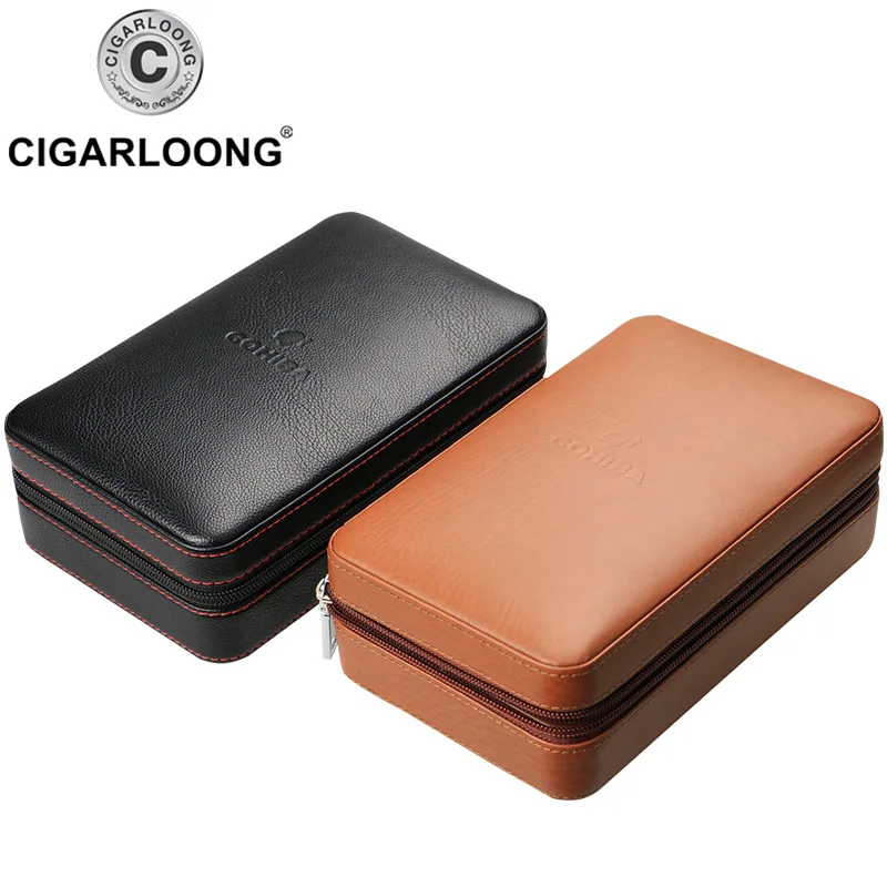 Черный Коричневый Cohiba чехол для сигар Humidor портативный кедровый деревянный кожаный дорожный Humidor набор с увлажнителем Подарочная коробка HH-1040
