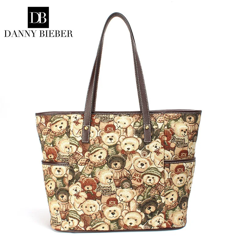 Холщовые тоуты с медведями Дэнни Бибера женские вместительные холщовые пляжные