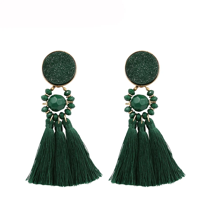 Dark green STRATHSPEY, женские серьги с кисточками из смолы, Винтажные серьги с бахромой Druzy, серебряные серьги, ювелирные изделия ручной работы - Окраска металла: Dark green