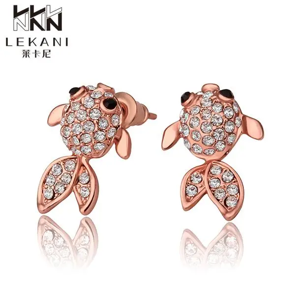 Women Fashion tin alloy Jewelry 18K Gold Plated Earrings goldfish pattern rhinestone texture trendy earrings E804 E805 E806 | Украшения и