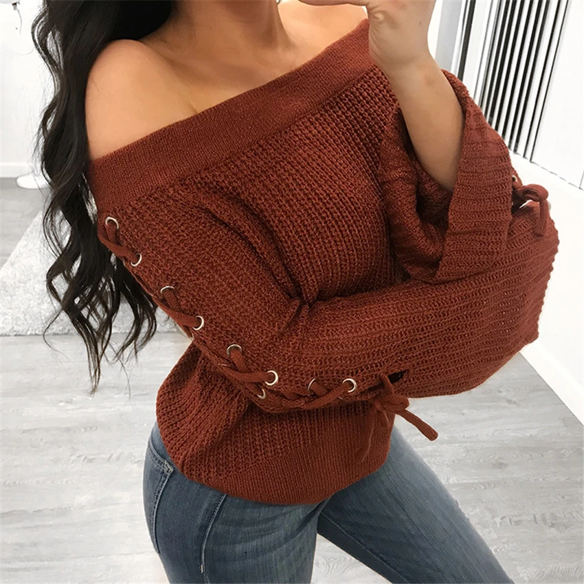 Женский пуловер с длинным рукавом Pull Femme Hiver свободный однотонный вязаный свитер