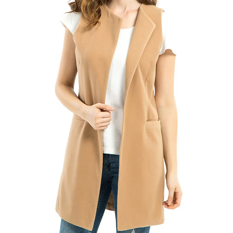 Swintager Cross - border Fast Selling Fall / Winter Wool Horse Clip Long Coat Sleeveless Loose Large Size Women vest | Женская одежда