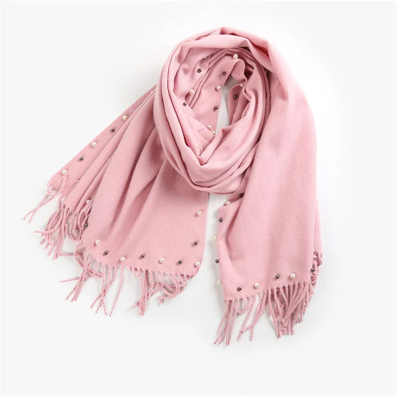 Женские теплые зимние шарфы Blinger из искусственного кашемира украшенные жемчугом