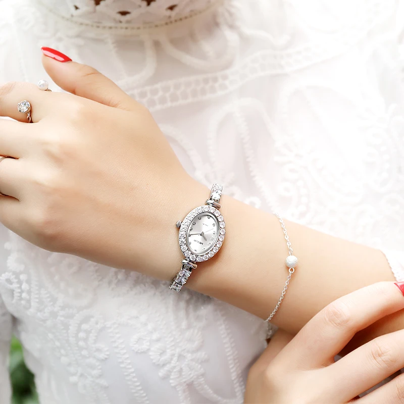 Женские серебряные часы MEGIR браслет из нержавеющей стали с кристаллами и