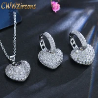 cwwzircons fashion cute heart shape cubic zirconia stone love pendant necklace earrings jewelry sets for ladies gift t052