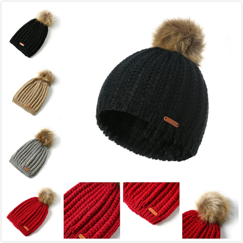 GOPLUS 2020 Winter Brand Fur Pompom Knitted Hat Women Fashion Hip hop Solid Skullies Beanies Female Cotton Thick Warm Caps Girl |