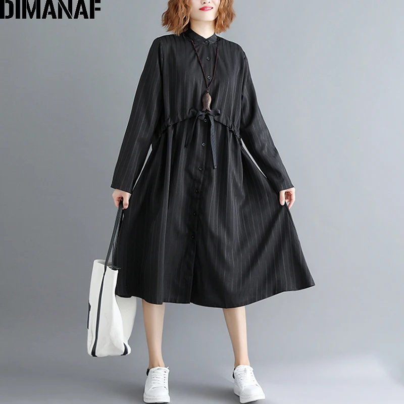 DIMANAF женское платье размера плюс ТРАПЕЦИЕВИДНОЕ элегантное Vestidos Полосатое