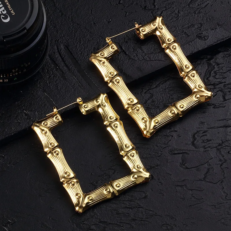 Legenstar New Limited Acrylic Hiphop Earings Oorbellen Orecchini Large Bamboo Joint Hoop Earrings Gold Color Korean Earring | Украшения и