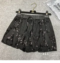 black Cakucool новые женские роскошные шорты с пайетками шифон с бисером Bling геометрический узор короткие капри сексуальные вокационные Клубные шорты Femme - Цвет: black