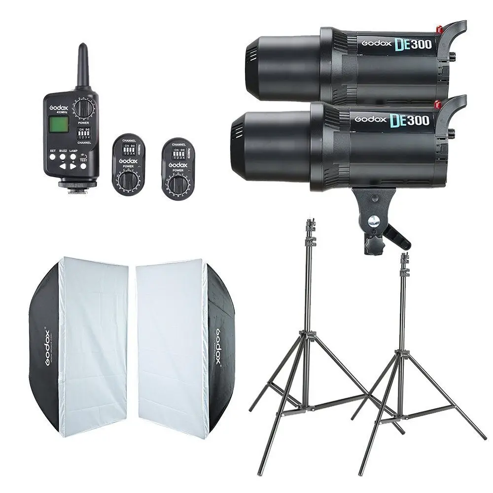 Студийная вспышка 2x Godox DE300 софтбокс 60x90 см триггер FT 16 подставка под