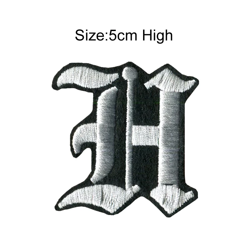 H 1 шт., A-Z, черный, белый цвет, 5 см, высокий, Английский алфавит, буквы, смешанные, вышитые, Пришивные значки, железная нашивка для одежды, сумки, Старый английский - Цвет: H