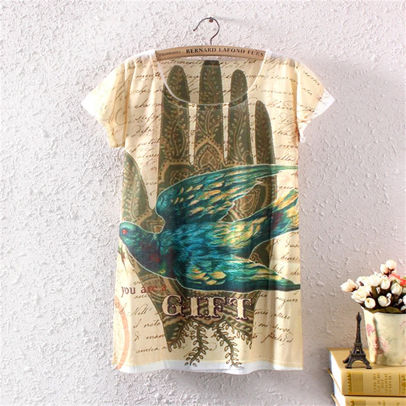 2019 летняя новая женская футболка с принтом голубь мира короткими рукавами