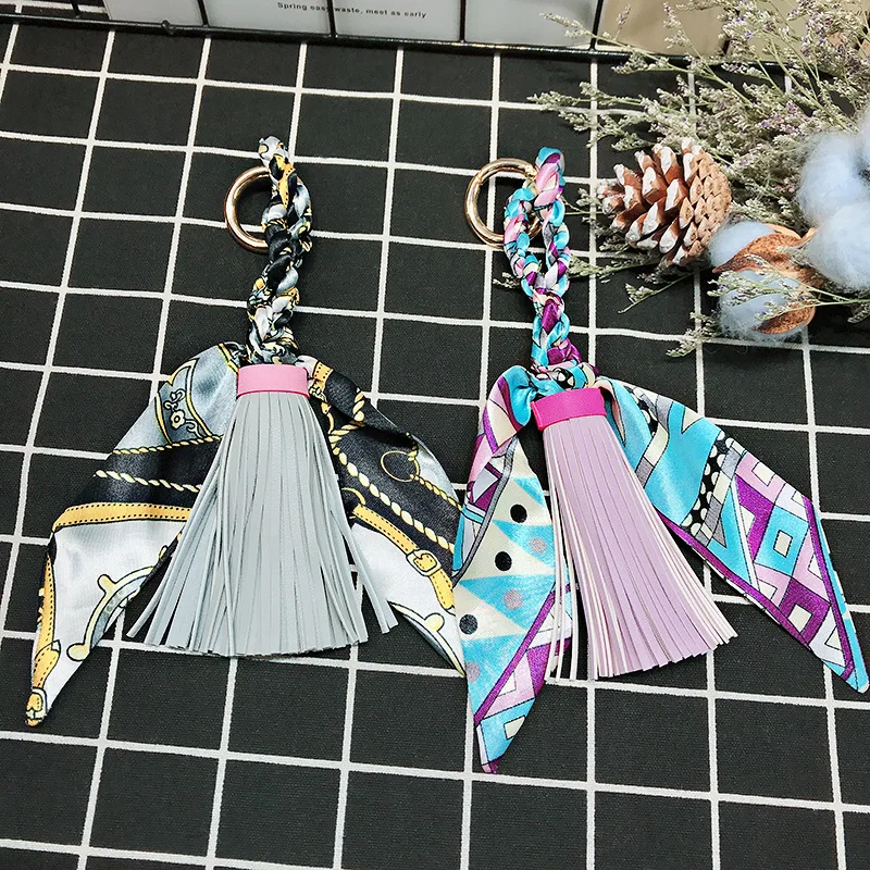 Модный Шелковый брелок для ключей с кисточками тесемка шарф роскошный бренд Llavero