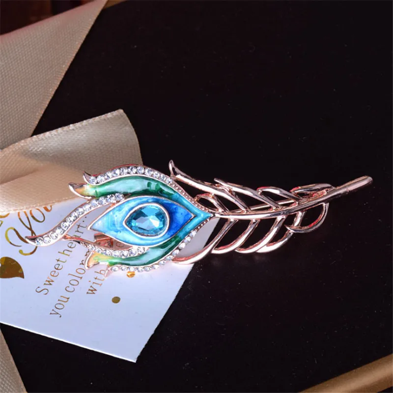 New Arrival Fashion Women Vintage Gold Color Feather Brooch Blue Enamel Pin Crystal Rhinestone Metal Brooches Jewelry Accessory | Украшения