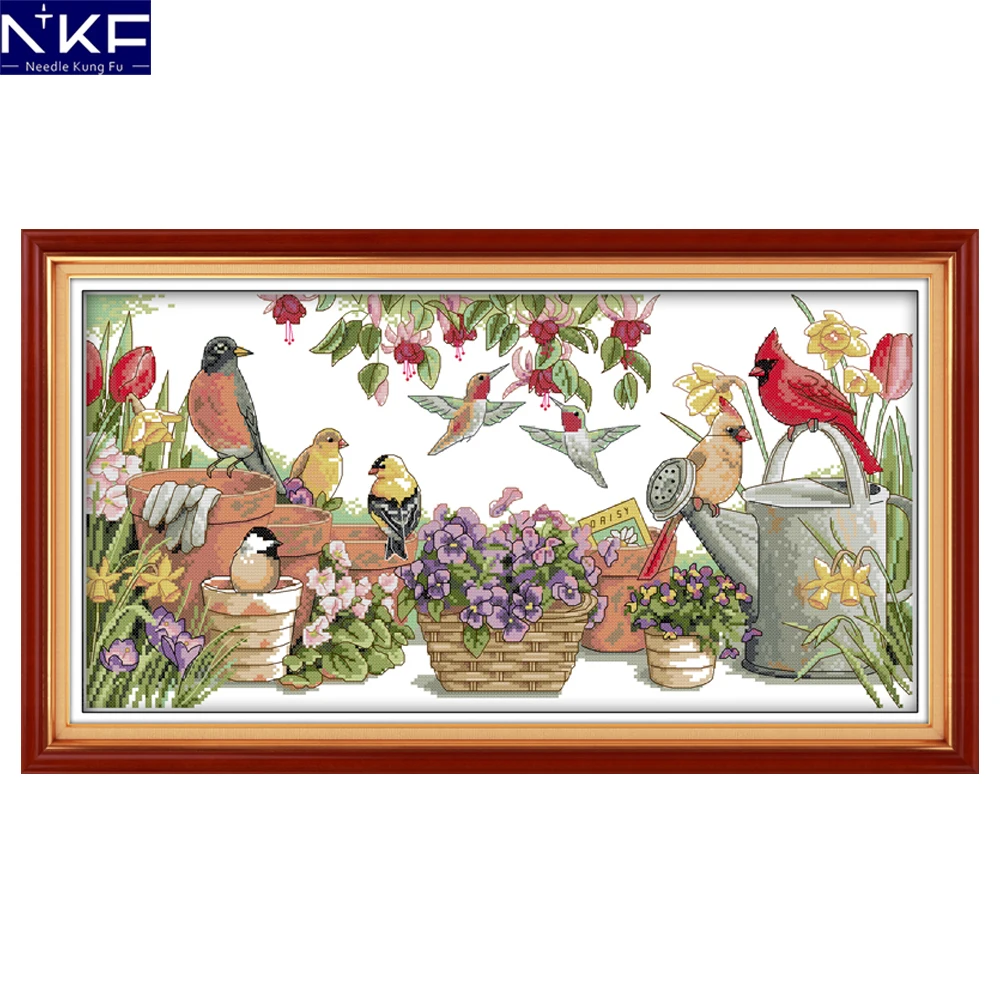 NKF Birds Gather In Garden набор крестиков 11CT 14CT Stampede Счетный для вышивки рукоделия домашний