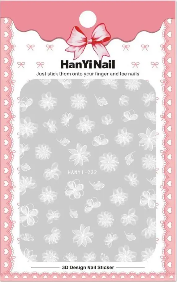 HanYi-232 1 лист стикеры 3D на ногти Nail Art Белый Прозрачный наклейки для ногтей цветы наклейки для ногтей - Цвет: HanYi-232